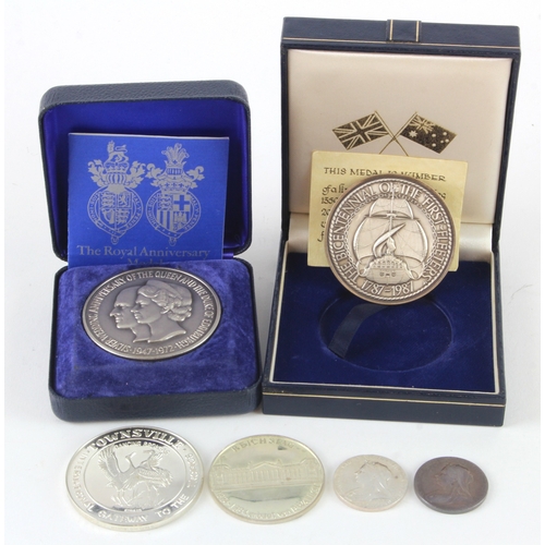 1148 - GB & World silver commemorative medals (6) 19th-20thC. 231.8g sterling total.