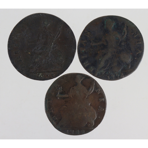 1150 - Georgian contemporary forgery Halfpennies (3) 1748, 1773, and 1774, Fair-GF.