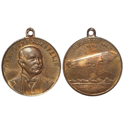 1151 - German Commemorative Medalet, bronze d.23mm: Graf Ferd. V. Zeppelin, portrait r. / Gluck Ab! Gut Lan... 