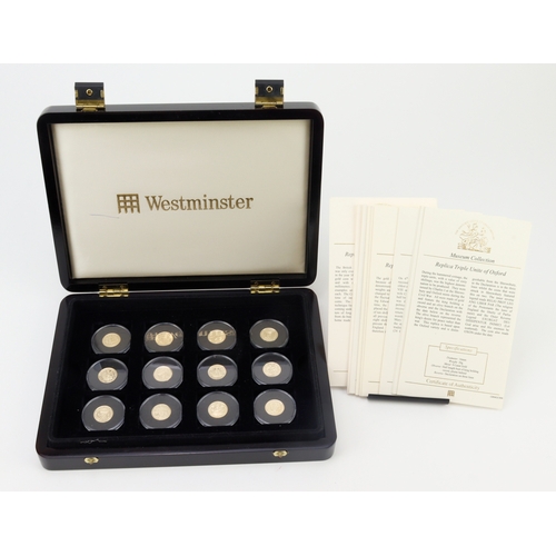 1153 - Gold, 9ct replica historic coins (12): 'Museum Collection' by Westminster, UNC cased with certs. Not... 