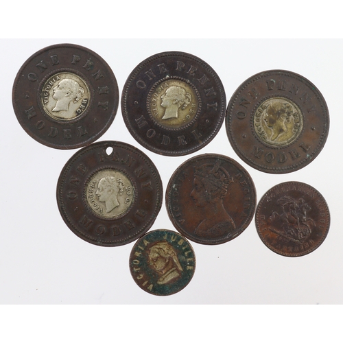 1161 - Model Coins etc (7) including bi-metallic 'Model Pennies'.