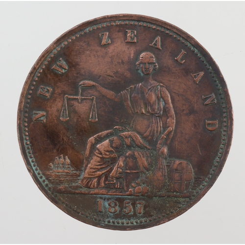 1162 - New Zealand Token: Day & Mieville, Dunedin, Otago Penny 1857. KM# Tn16. Lightly cleaned VF, a touch ... 