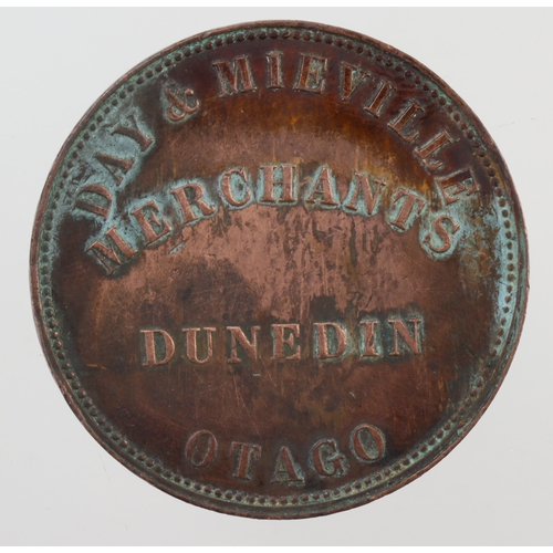 1162 - New Zealand Token: Day & Mieville, Dunedin, Otago Penny 1857. KM# Tn16. Lightly cleaned VF, a touch ... 