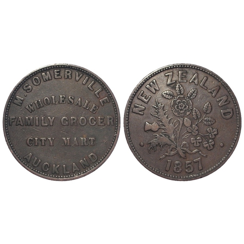 1164 - New Zealand Token: M. Somerville, Auckland Penny 1857. KM# Tn64. GF-nVF.