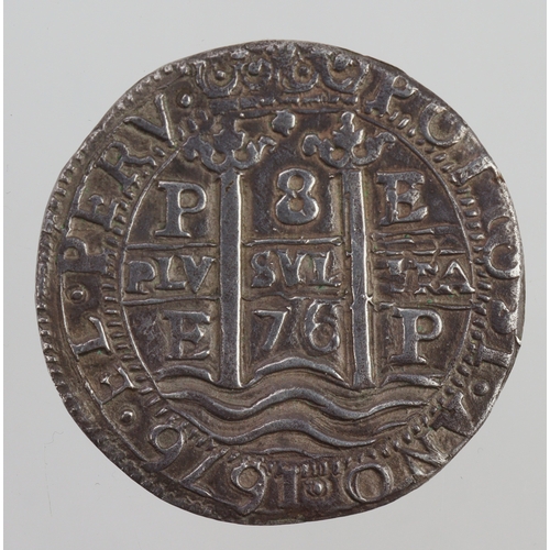 1174 - Reproduction / Forgery of a Spanish Bolivian royal presentation silver 8 Reales 1676, 24.36g, AEF.