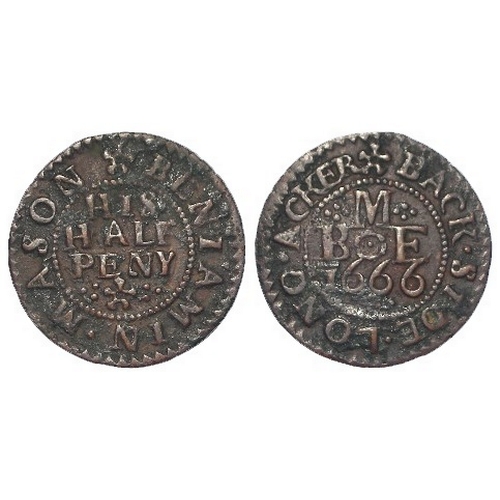 1179 - Token, 17thC: London, Long Acre, Benjamin Mason Halfpenny 1666 (year of the Great Fire), London #179... 