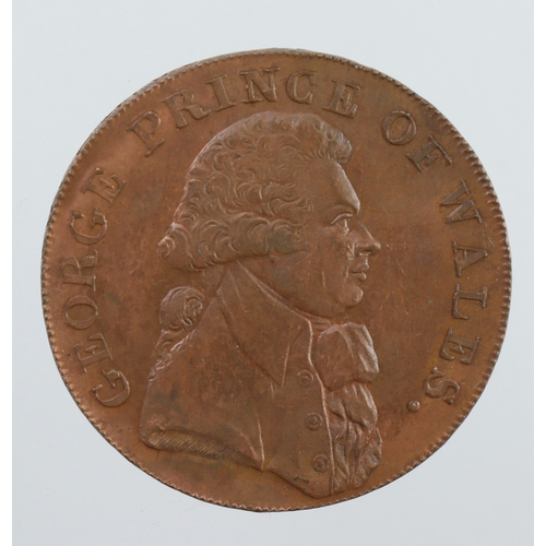 1181 - Token, 18thC: Brighton Camp Halfpenny (Prince of Wales) 1794, Sussex 2, EF, trace lustre.