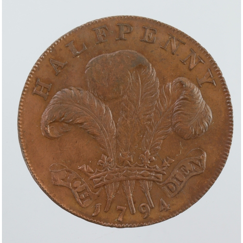 1181 - Token, 18thC: Brighton Camp Halfpenny (Prince of Wales) 1794, Sussex 2, EF, trace lustre.