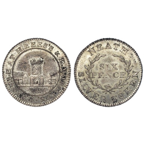 1182 - Token, 19thC Wales, Neath, H. Rees & D. Morgan silver Sixpence 1811. Glamorganshire #16, scarce, EF.