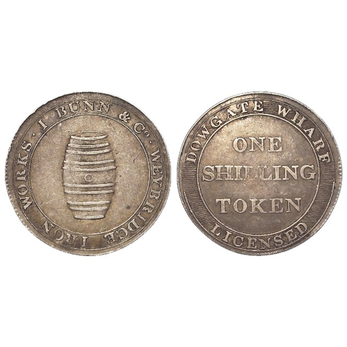 1186 - Token, 19thC: Weybridge, J. Bunn & Co. silver Shilling 1811, Surrey #4, VF, scarce.