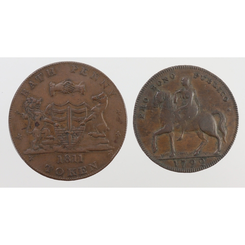 1188 - Tokens (2) copper: Bath Penny 1811 (Whitchurch & Dore) milled edge, VF; and Coventry, Lady Godiva Ha... 