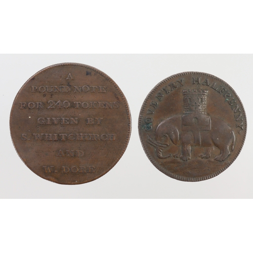 1188 - Tokens (2) copper: Bath Penny 1811 (Whitchurch & Dore) milled edge, VF; and Coventry, Lady Godiva Ha... 