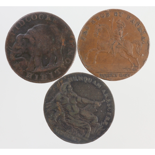 1191 - Tokens, 18thC (3) copper Halfpennies: Pidcock's Exhibition elephant / two-headed bull, nF/VG; Glasgo... 