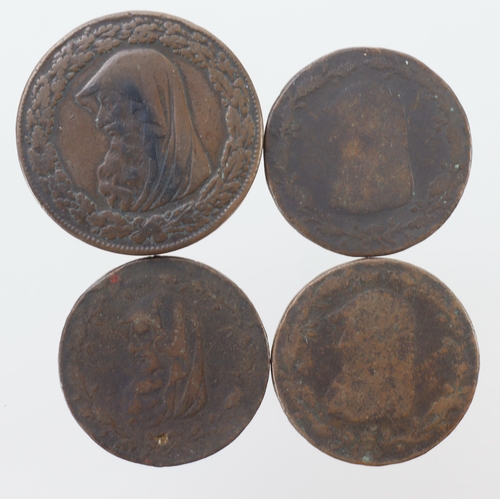 1192 - Tokens, 18thC (4): Druid heads, three Halfpennies Fair, and a Penny 1787 GF.