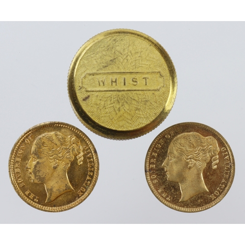 1200 - Victorian Gaming Tokens - a 'Hoyle's Method of Scoring Whist' brass capsule containing two 'Keep You... 