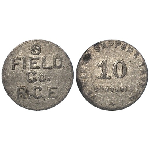 1208 - WWI canteen token (Canada): 9 FIELD Co. R.C.E. (Royal Canadian Engineers) / THE MERRY SAPPERS TAVERN... 