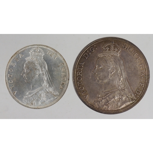 162 - Queen Victoria Jubilee head silver (2): Crown 1887 lightly toned AU, and Halfcrown 1887 GEF.