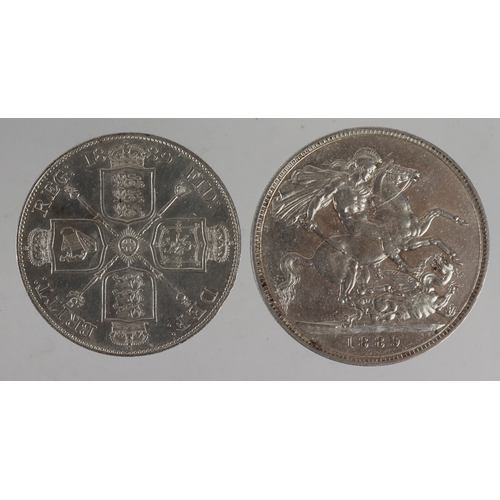 163 - Queen Victoria Jubilee head silver (2): Crown 1889 aEF hairlines, and Double-Florin 1889 nEF.