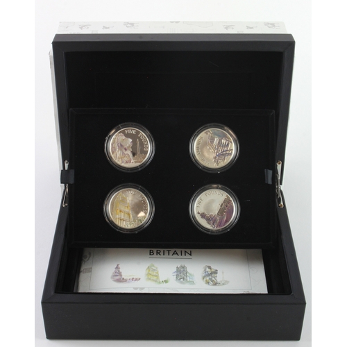 167 - Royal Mint: The 2014 United Kingdom Portrait of Britain £5 Silver (proof) Coin Set - London landmark... 