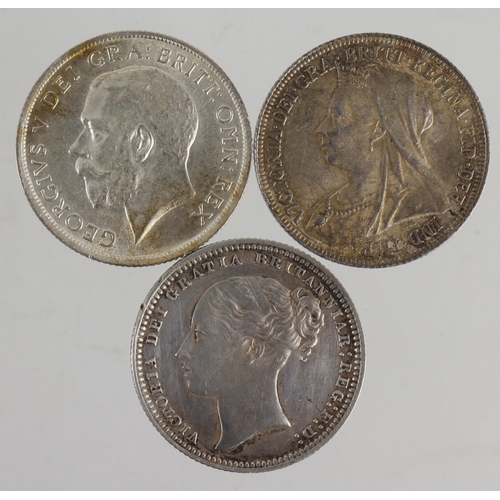 172 - Shillings (3): 1878 dn7 VF, 1897 nEF, and 1915 EF.