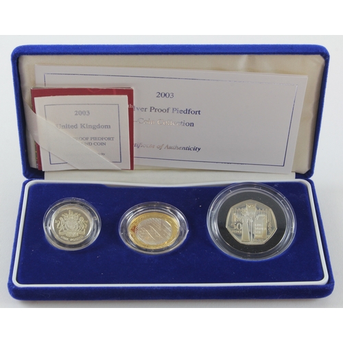 174 - Silver Proof Piedfort collection 2003 (3 coins) aFDC boxed as issued, slight toning