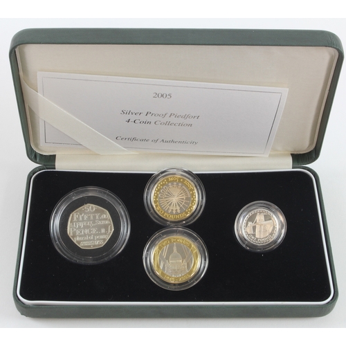 182 - Silver Proof Piedfort four coin set 2005. aFDC cased with cert (light toning)