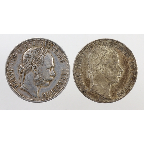 220 - Austria silver Florins (2): 1860A, EF, and 1886, VF/GVF.