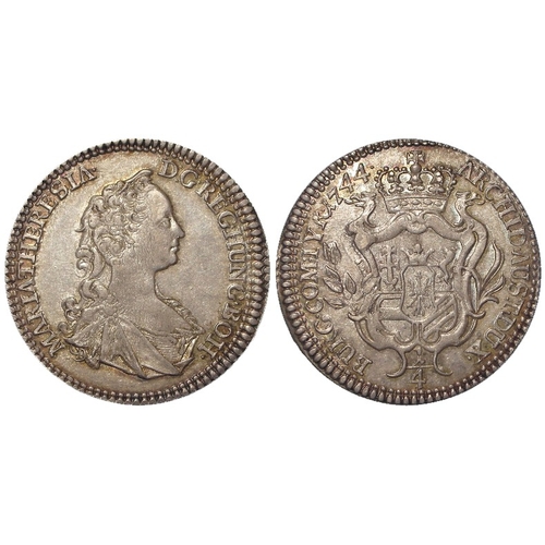 221 - Austria, Maria Theresa silver 1/4 Thaler 1744, KM# 1695, EF