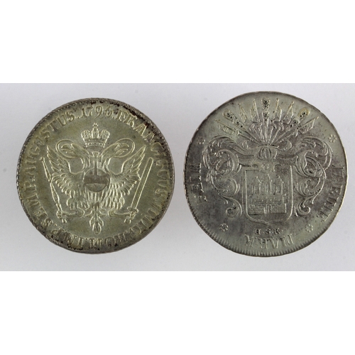 241 - German States, Hamburg (2) silver 32-Schillings: 1796 OHK, KM# 509, EF, and 1808 HSK, KM# 530, GVF.