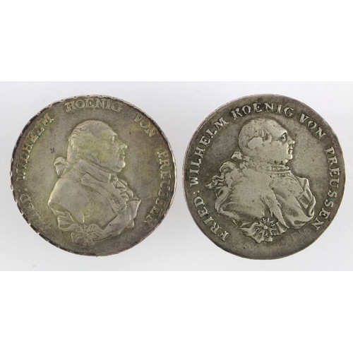 244 - German States, Prussia (2) silver: Reichsthaler 1790B, KM# 348.2, GF-nVF, and Thaler 1791A, KM# 360.... 