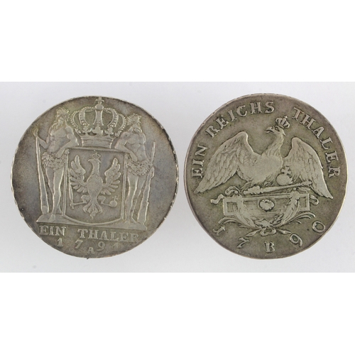 244 - German States, Prussia (2) silver: Reichsthaler 1790B, KM# 348.2, GF-nVF, and Thaler 1791A, KM# 360.... 