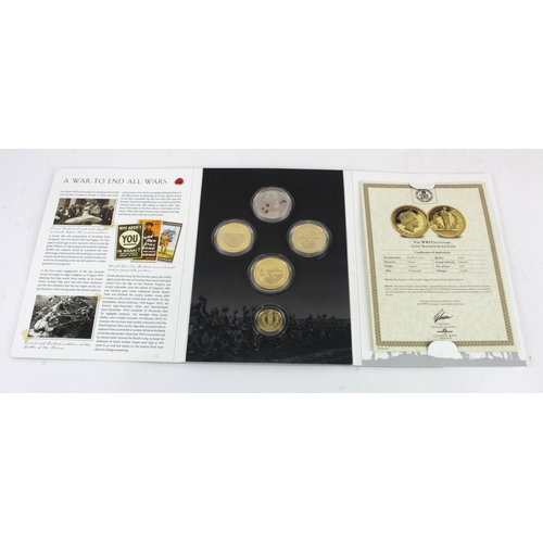 251 - Gibraltar, a set of 4 commemorative coins including a 10g 9ct gold proof 'Double Crown': The WWI Cen... 