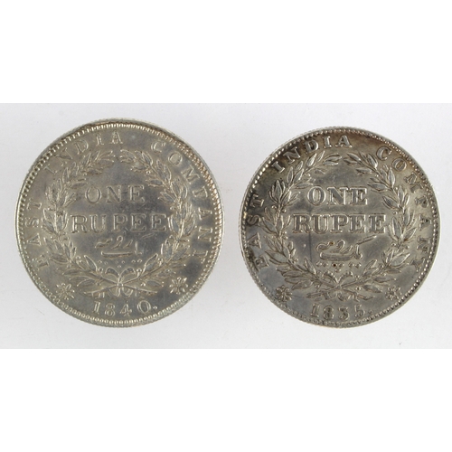 258 - India, British East India Company silver Rupees (2): 1835 VF, and 1840 nEF.