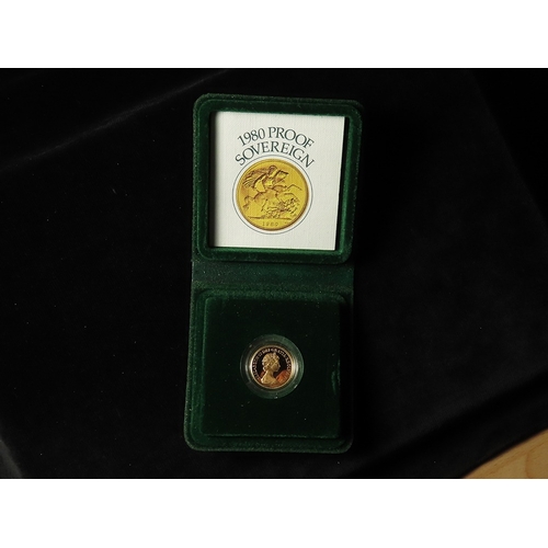 28 - Sovereign 1980 proof, nFDC (light handling) cased with cert and packaging.