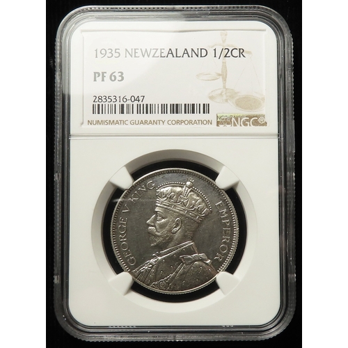 290 - New Zealand Halfcrown 1935 Proof, slabbed NGC PF63, books US$700 (NGC).