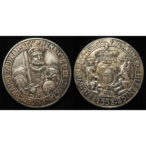 354 - 18th/19thC medal or fantasy crown, silver-plated bronze d.43mm, representing Henry VIII as supreme h... 