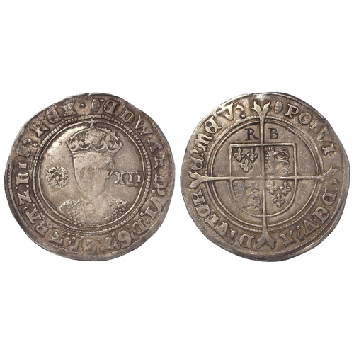 356 - Edward VI fine silver Shilling mm. tun. S.2482. 5.48g. F/GF, engraved RB above shield.