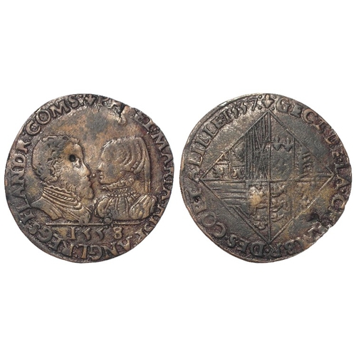 369 - Philip & Mary bronze jeton 1558 d.28mm, celebrating their marriage in 1557 (dated 1558 obv., 1557 re... 