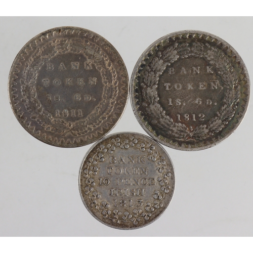 47 - Bank Tokens (3): 18d 1811 nF, 1812 Fine, and Irish 10p 1813 VF.