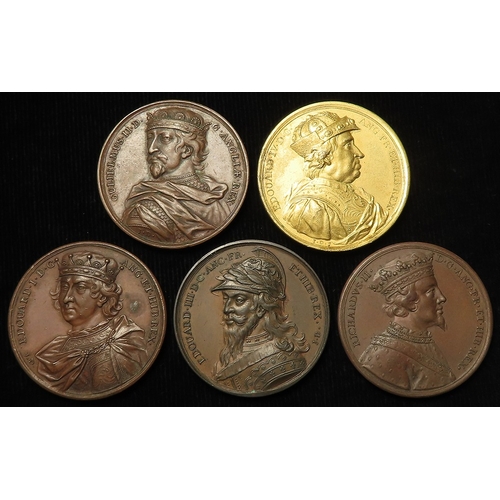 489 - British Commemorative Medals (5) bronze (one gilt) d.40.5mm, from Dassier's English Kings and Queens... 