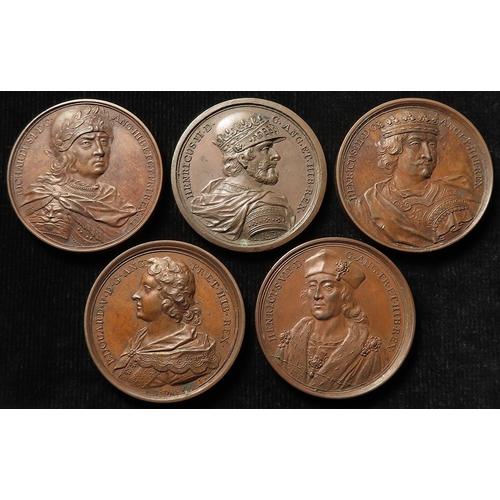 490 - British Commemorative Medals (5) bronze d.40.5mm, from Dassier's English Kings and Queens, original/... 