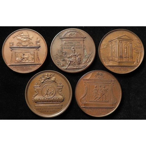 490 - British Commemorative Medals (5) bronze d.40.5mm, from Dassier's English Kings and Queens, original/... 