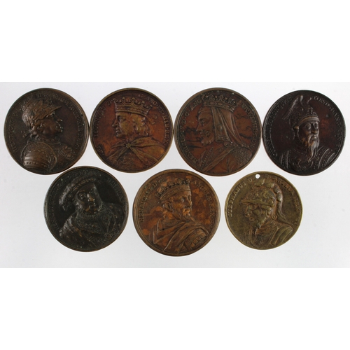 492 - British Commemorative Medals (7) bronze d.36.5-40.5mm, from Dassier's English Kings and Queens, earl... 