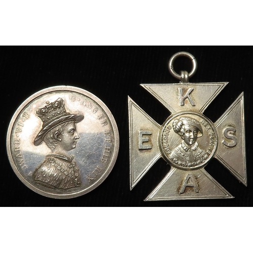 493 - British School Medals (2) founded by Edward VI, silver: Christ's Hospital School unmarked silver d.3... 