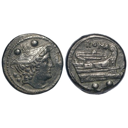 595 - Roman Republican: Anonymous AE Sextans, c.225-217BC, Rome. Hd. of Mercury r. / Prow of galley r. 29.... 