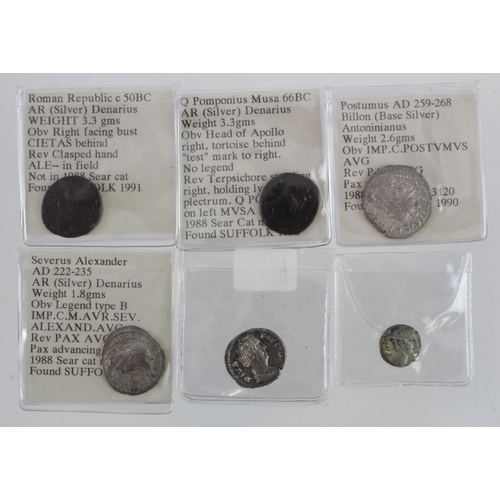 599 - Roman silver coins (6) Republican and Imperial, a group of selected better pieces including an Octav... 