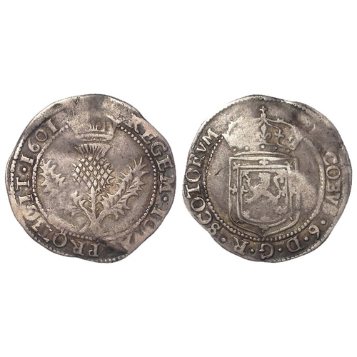 601 - Scotland, James VI eighth coinage silver Half Thistle Merk 1601, S.5498. 3.06g. Straightened GF.