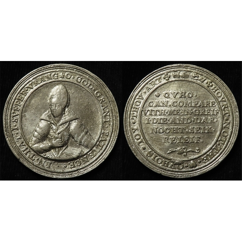 606 - Tudor / Stuart pretender interest medal, cast white metal d.52mm:  Lady Arabella Stuart 'O GOD GRANT... 