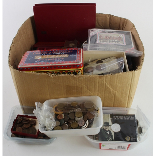 695 - GB & World coins, sets, crowns, medals and accessories, a box of material. Includes a little silver ... 