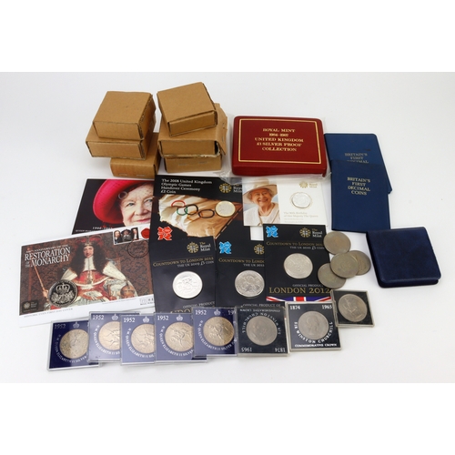 711 - GB Commemoratives: Silver Proofs: 3x 1972 Crowns (with certs), 20p 1982 (no cert), £1 four-coin set ... 